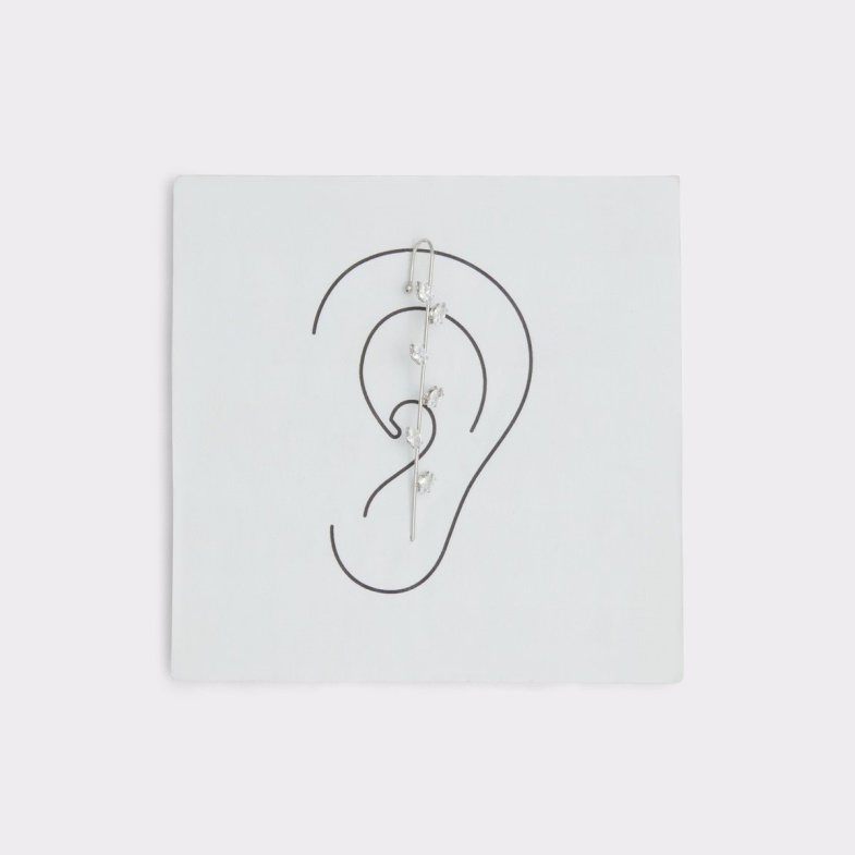 Aldo Fashion Last Chance Folia Cuff Earrings Silver-Clear Multi